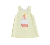 Toddler Baby Girl 1st Birthday Princess Dress Little Girls A-Line Skirt Sleeveless Number Cupcake Embroidery Tiered Puffy Hem Pageant Baptism Birthday Party Tank Dress (Yellow, 12-18 Months)