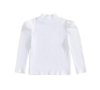 Toddler Baby Girl Basic Ribbed Tops Solid Color Turtleneck Long Bubble Sleeve Solid Color Knit T-Shirt Kids Layering Base Layer Shirt (White, 5 Years)