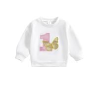 Toddler Baby Girl Birthday Sweatshirt Clothes 1-5 Years Long Sleeve Round Neck Butterfly Letter Embroidery Sweatshirt T Shirt Pullovers Top Birthday Outfits for Little Girl (White One, 12-18 Months)