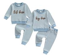 Toddler Baby Girl Boy Sister Brother Matching Outfits Long Sleeve Sis Bro Embroidery Sweatshirt Pullover with Elastic Waist Pants Sets 2Pcs Girls Sister Boys Brother (Blue Lil Bro, 0-6 Months)