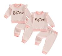 Toddler Baby Girl Boy Sister Brother Matching Outfits Long Sleeve Sis Bro Embroidery Sweatshirt Pullover with Elastic Waist Pants Sets 2Pcs Girls Sister Boys Brother (Pink Big Sis, 12-18 Months)
