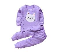 Toddler Baby Girl Boys Cotton Pajamas Set Cute Cartoon Long Sleeve Shirt Pants Outfits Pjs Fall Winter Sleepwear Print Tops and Pants Set (Purple, 6-12 Months)