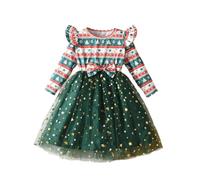 Toddler Baby Girl Christmas Dress,Bowknot Long Sleeve Princess Dresses Kids Dress Up Tartan Plaid Outfit With Bowknot Funny Costume Unisex Clothes Knitted Hat (Green#2,7-8 Years)