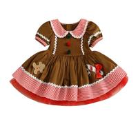 Toddler Baby Girl Christmas Dress Gingerbread Man Doll Collar Bubble Short Sleeve A-Line Tulle Tutu Dress Clothes (Khaki, 12-18 Months)