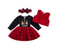 Toddler Baby Girl Christmas Outfit Little Girl 's Long Sleeve Christmas VelvetMesh Party Dress Xmas Santa Claus Cosplay Clothes Headband 2Pcs 1-5 Years (B-Red,3-6 Months)