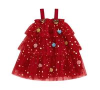 Toddler Baby Girl Christmas Outfit Star Sequin Layered Tulle Tutu Dress Xmas Tree Dress Princess Holiday Birthday Party Cake Smash Gift Photography (A Red, 4-5 Years)