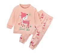 Toddler Baby Girl Christmas Pyjamas Set Cute Santa Reindeer Print Long Sleeve Tops and Pants 2pcs Infant Girls Comfy js Nightwear Sets Kids Xmas Sleepwear Outfit (Pink, 6-12 Months)