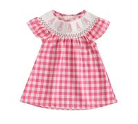 Toddler Baby Girl Easter Outfit Ruffle Sleeve Bunny Embroidery Smocked Dress Playwear Headband Set Baby Girl Easter Summer Clothes (Red, 9-12 Months)