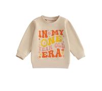 Toddler Baby Girl First Birthday Outfit Letter One Two Three Four Five Six Embroidery Sweatshirt Jumper Pullover Tops Cake Smash Clothes (Beige In My One Year Old Ear, 12-18 Months)