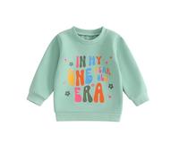 Toddler Baby Girl First Birthday Outfit Letter One Two Three Four Five Six Embroidery Sweatshirt Jumper Pullover Tops Cake Smash Clothes (Green In My One Year Old Ear, 6-12 Months)