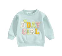 Toddler Baby Girl First Birthday Outfit Letter One Two Three Four Five Six Embroidery Sweatshirt Jumper Pullover Tops Cake Smash Clothes (Green Letter, 4-5 Years)