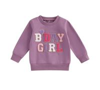 Toddler Baby Girl First Birthday Outfit Letter One Two Three Four Five Six Embroidery Sweatshirt Jumper Pullover Tops Cake Smash Clothes (Purple Letter, 4-5 Years)