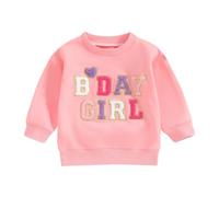 Toddler Baby Girl First Birthday Outfit Letter One Two Three Four Five Six Embroidery Sweatshirt Jumper Pullover Tops Cake Smash Clothes (Pink Letter, 12-18 Months)