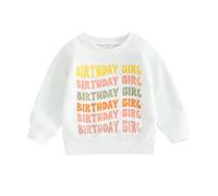 Toddler Baby Girl First Birthday Outfit Letter One Two Three Four Five Six Embroidery Sweatshirt Jumper Pullover Tops Cake Smash Clothes (White Birthday Girl, 12-18 Months)