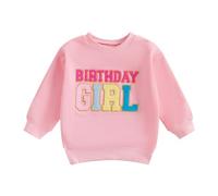 Toddler Baby Girl First Birthday Outfit Letter One Two Three Four Five Six Embroidery Sweatshirt Jumper Pullover Tops Cake Smash Clothes (Pink Colourful Birthday Girl, 6-12 Months)