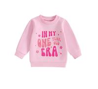 Toddler Baby Girl First Birthday Outfit Letter One Two Three Four Five Six Embroidery Sweatshirt Jumper Pullover Tops Cake Smash Clothes (Pink In My One Year Old Ear, 12-18 Months)