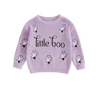Toddler Baby Girl Halloween Sweater Long Sleeve Spider Ghost Letter Embroidery Knitted Pullovers Sweatshirt Tops Knit Jumpers Halloween Knitwear for Boys Clothes (Lilac Purple, 9-12 Months)