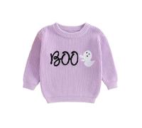 Toddler Baby Girl Halloween Sweater Long Sleeve Spider Ghost Letter Embroidery Knitted Pullovers Sweatshirt Tops Knit Jumpers Halloween Knitwear for Boys Clothes (Dark Purple, 3-4 Years)