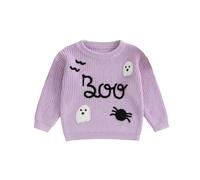 Toddler Baby Girl Halloween Sweater Long Sleeve Spider Ghost Letter Embroidery Knitted Pullovers Sweatshirt Tops Knit Jumpers Halloween Knitwear for Boys Clothes (Purple, 9-12 Months)