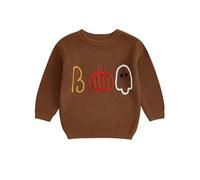 Toddler Baby Girl Halloween Sweater Long Sleeve Spider Ghost Letter Embroidery Knitted Pullovers Sweatshirt Tops Knit Jumpers Halloween Knitwear for Boys Clothes (Coffee, 2-3 Years)