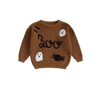 Toddler Baby Girl Halloween Sweater Long Sleeve Spider Ghost Letter Embroidery Knitted Pullovers Sweatshirt Tops Knit Jumpers Halloween Knitwear for Boys Clothes (Brown, 18-24 Months)