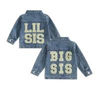 Toddler Baby Girl Matching Sister Jacket Outfits Long Sleeve Lil Sis/Big Sis Embroidery Denim Jacket Cardigan Sweatshirt Pullovers Tops Button Jeans Coat Outerwear (Blue Lil Sis, 0-3 Months)