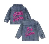 Toddler Baby Girl Matching Sister Jacket Outfits Long Sleeve Lil Sis/Big Sis Embroidery Denim Jacket Cardigan Sweatshirt Pullovers Tops Button Jeans Coat Outerwear (Navy Big Sis, 4-5 Years)