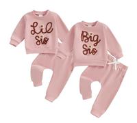 Toddler Baby Girl Matching Sister Outfit 3D Flower Long Sleeve Lil Sis/Big Sis Letter Embroidery Sweatshirt Pullover and Elastic Waist Pants 2Pcs Girls Sister Clothes (Rose Big Sis, 3-4 Years)