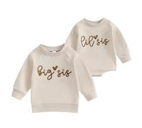 Toddler Baby Girl Matching Sister Sweatshirt/Romper Long Sleeve Lil Sis/Big Sis Embroidery Pullovers/Bodysuit Sister Top/Jumpsuit Casual Daily Fall Winter Outfit (Apricot Lil Sis, 0-3 Months)