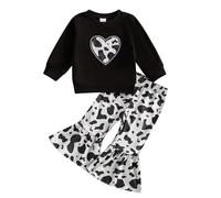 Toddler Baby Girl Outfits Long Sleeve Leopard Print Sweatshirt Pullover Top and Elastic Waist Flared Pants With Pocket Sets 2Pcs Baby Clothes for Little Girls Fall Winter (Black, 12-18 Months)