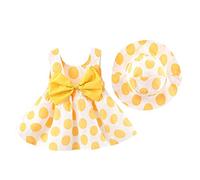 Toddler Baby Girl Sleeveless Bow Dress 1st Birthday Outfit Summer Cute Sweet Floral Sun Dresses+Hat Set Elegant Boho Hawaii Beach Ruffle Dress Wedding Easter Carnival Party (06-Yellow, 6-12 Months)