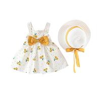 Toddler Baby Girl Sleeveless Bow Princess Dress Boho Casual Beach Sundresses with Cute Hat 6 Months- 24 Months (Yellow, 3-6 Months)