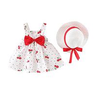 Toddler Baby Girl Sleeveless Bow Princess Dress Boho Casual Beach Sundresses with Cute Hat 6 Months- 24 Months (Red, 3-6 Months)