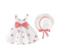 Toddler Baby Girl Sleeveless Bow Princess Dress Boho Casual Beach Sundresses with Cute Hat 6 Months- 24 Months (Pink, 3-6 Months)