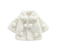 Toddler Baby Girl Solid Fur Coat Cloak with Pompoms Long Batwing Sleeve Lapel Coat Snow Jacket Pearl Decoration Cloak Cardigan Tops Winter Warm Shawl Coat Outwear (White, 12_months-24_months)