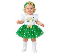 Toddler Baby Girl St. Patricks Day Outfit 4Pcs Set My First St Patricks Day Short Sleeve Lucky Embroidered Sweatshirt Tulle Tutu Skirt Set with Bow Headband and Ruffle Leggings for Festival Party