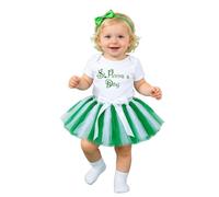 Toddler Baby Girl St. Patricks Day Outfit 4Pcs Set My First St Patricks Day Short Sleeve Lucky Embroidered Sweatshirt Tulle Tutu Skirt Set with Bow Headband and Ruffle Leggings for Festival Party