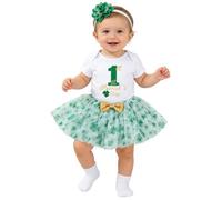 Toddler Baby Girl St. Patricks Day Outfit 4Pcs Set My First St Patricks Day Short Sleeve Lucky Embroidered Sweatshirt Tulle Tutu Skirt Set with Bow Headband and Ruffle Leggings for Festival Party