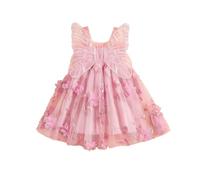 Toddler Baby Girl Summer Butterfly Wings Dress Sleeveless Princess Tutu Dress Fairy Layered Ruffle Birthday Dresses (Pink, 3-4 Years)