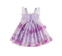 Toddler Baby Girl Summer Butterfly Wings Dress Sleeveless Princess Tutu Dress Fairy Layered Ruffle Birthday Dresses (Purple, 18-24 Months)