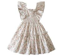 Toddler Baby Girl Summer Dress Sleeveless Smocked Baby Dresses Square Neck Kids Tiered Boho Sun Dress Beach Casual Birthday Formal Wedding Flower Birthday Party (White, 4-5 Years)