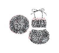 Toddler Baby Girl Three Piece Bathing Suit Swimsuit Summer Bikini Top Trunks Shorts with Sun Hat Swimwear (H Leopard Print, 12-18 Months)