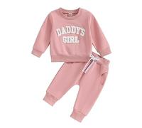 Toddler Baby Girl Tracksuit Outfit Casual Solid Color Daddy's Girl Embroidery Letter Print Long Sleeve Tops and Elastic Waist Drawstring Pants Set 2Pcs Sweatsuit (Pink, 0-6 Months)