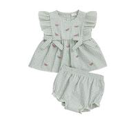 Toddler Baby Girl Watermelon Outfit Embroidery Smocked Tunic Shirt Ruffle Bloomer Shorts Cute 2Pcs Summer Clothes 6M-4Y (Green, 6-12 Months)