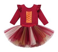 Toddler Baby Girl Witch Costume, Long Sleeve Romper Tutu Skirt Set Mary Sanderson Sister Cosplay Carnival My First Halloween Fancy Dress Birthday Party Photoshoot Outfit Wine Red 2-3Years