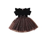 Toddler Baby GirlBowknot Leopard Patchwork A-line Dress Princess Party Tulle Tutu Dresses Kids Summer Clothing (Leopard-Black, 3-4 Years)