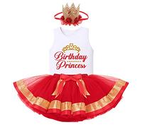 Toddler Baby Girls 1st 2nd 3rd 4th 5th 6th Years Old Birthday Princess Party Dress Vest Tops+Tulle Tutu Skirt+Flower Crown Cake Smash Outfit for Baby Shower Photography Prop Red 6-12 Months