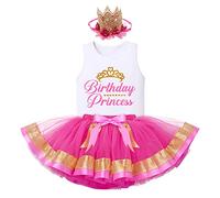 Toddler Baby Girls 1st 2nd 3rd 4th 5th 6th Years Old Birthday Princess Party Dress Vest Tops+Tulle Tutu Skirt+Flower Crown Cake Smash Outfit for Photography Prop Hot Pink 4-5 Years