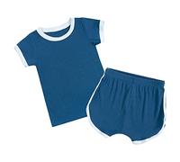 Toddler Baby Girls 2PCS Outfits Short Sleeve Tops Solid Color T-Shirts Shorts Set Summer Clothes Cute Tracksuit Blue