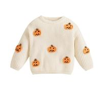 Toddler Baby Girls Boys Halloween Sweaters Pumpkin/Ghost Long Sleeve Crew Neck Pullover Sweatshirt Winter Warm Cute Knitwear (B White, 12-18 Months)